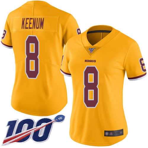 Washington Redskins Limited Gold Women Case Keenum Jersey NFL Football #8 100th Season Rush Vapor->women nfl jersey->Women Jersey